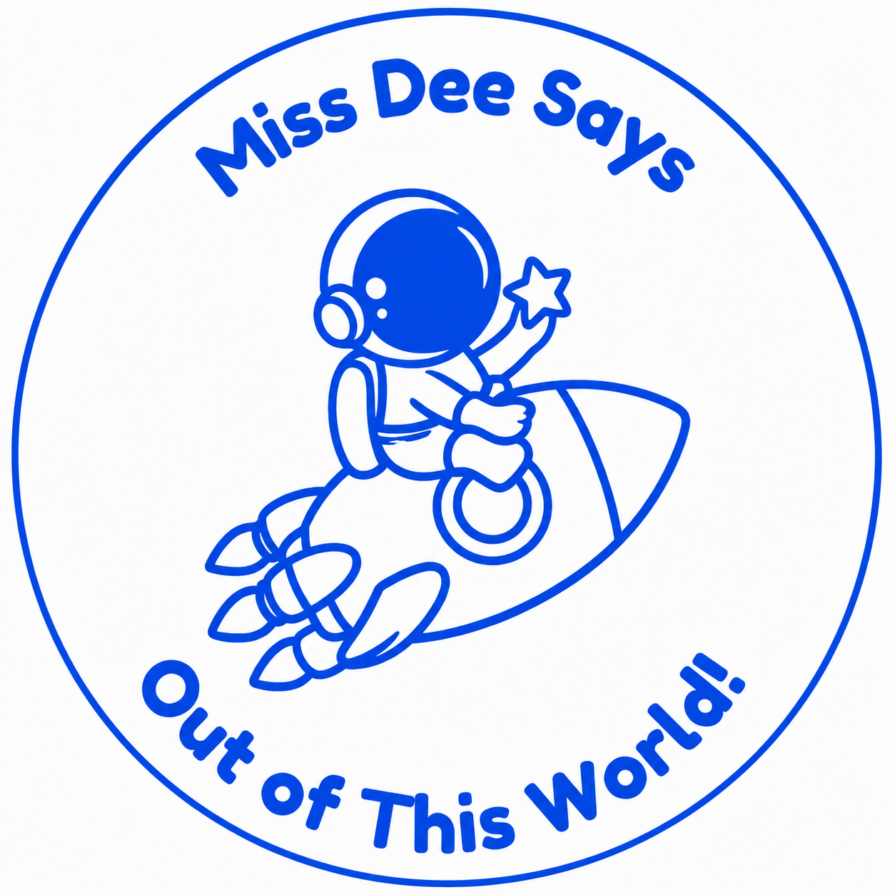 🚀 Personalised "Miss Dee Says: Out of This World!" Teacher Stamp | Space-Themed Reward Stamp