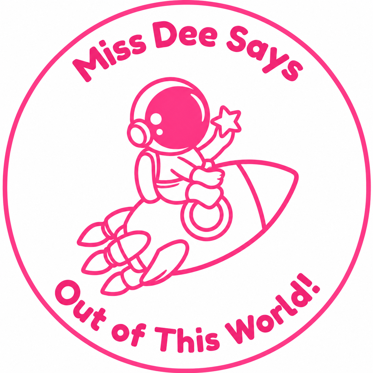 🚀 Personalised "Miss Dee Says: Out of This World!" Teacher Stamp | Space-Themed Reward Stamp