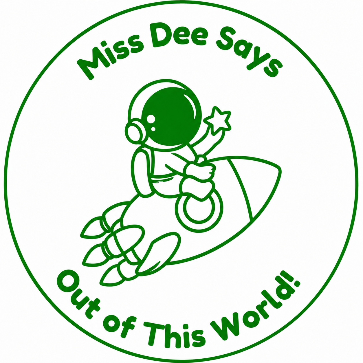 🚀 Personalised "Miss Dee Says: Out of This World!" Teacher Stamp | Space-Themed Reward Stamp