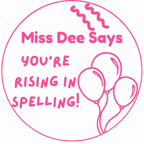 Miss Dee Says "You're Rising in Spelling!" Teacher Stamp | Balloon Reward Stamp